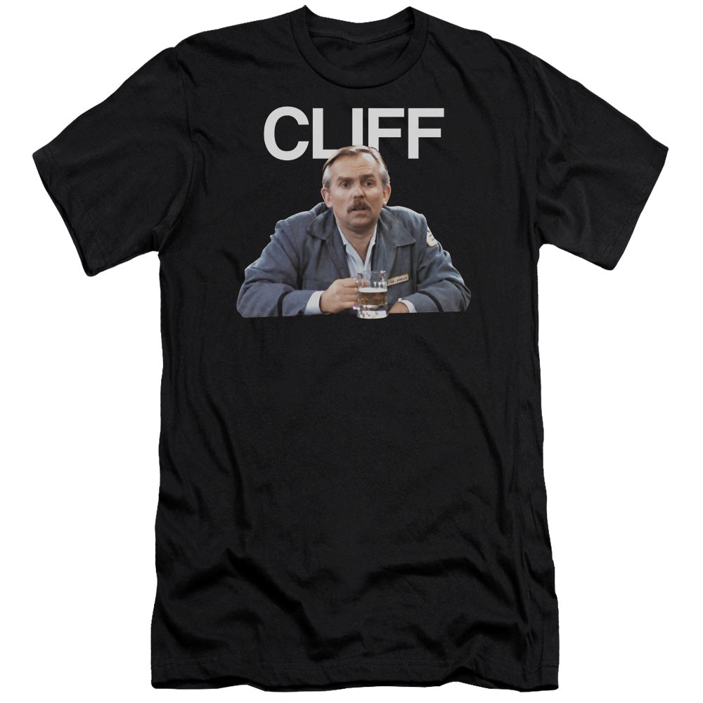 AN OFFCIALLY LICENSED CHEERS CLIFF MEN'S PREMIUM SLIM FIT T-SHIRT BLACK