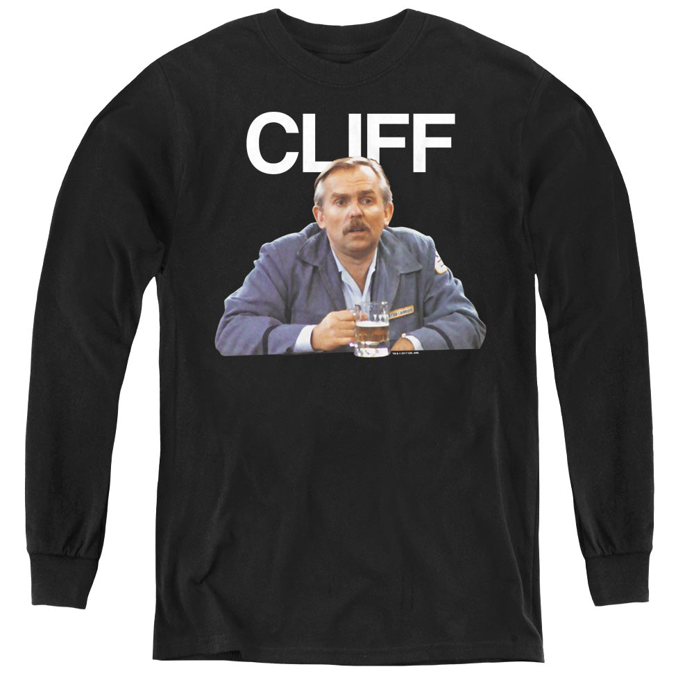 AN OFFCIALLY LICENSED CHEERS CLIFF YOUTH LONG SLEEVE T-SHIRT BLACK