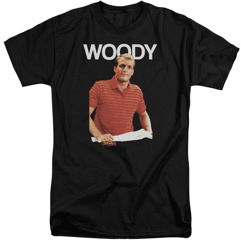 AN OFFCIALLY LICENSED CHEERS WOODY MEN'S TALL FIT T-SHIRT BLACK