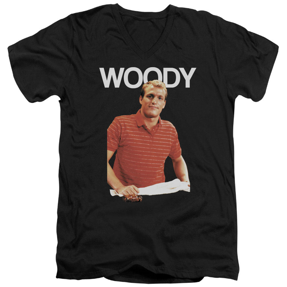 AN OFFCIALLY LICENSED CHEERS WOODY MEN'S V-NECK T-SHIRT BLACK