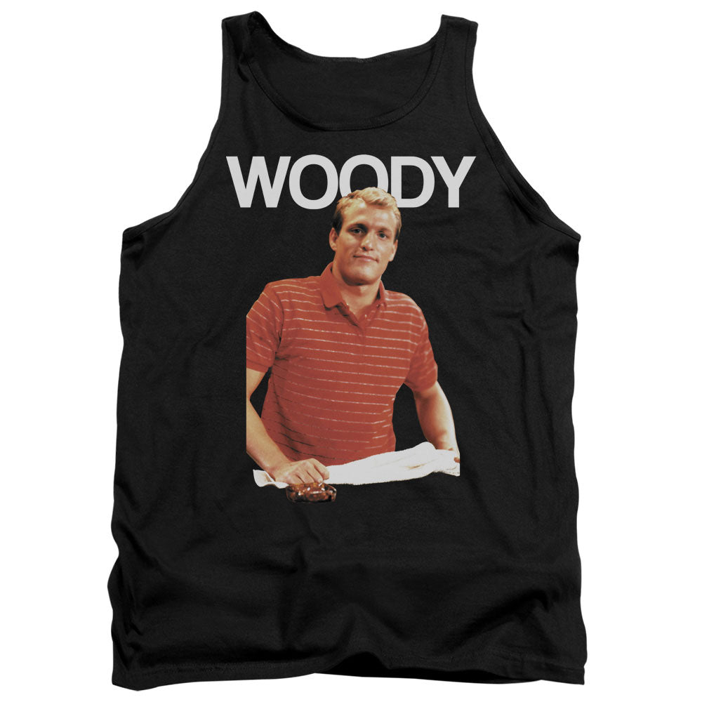 AN OFFCIALLY LICENSED CHEERS WOODY ADULT UNISEX TANK TOP BLACK