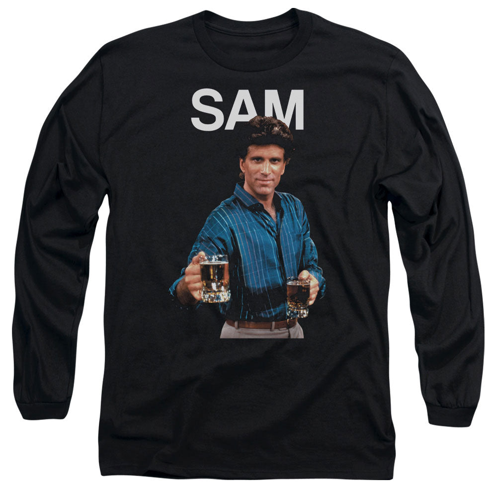 AN OFFCIALLY LICENSED CHEERS SAM MEN'S LONG SLEEVE T-SHIRT BLACK