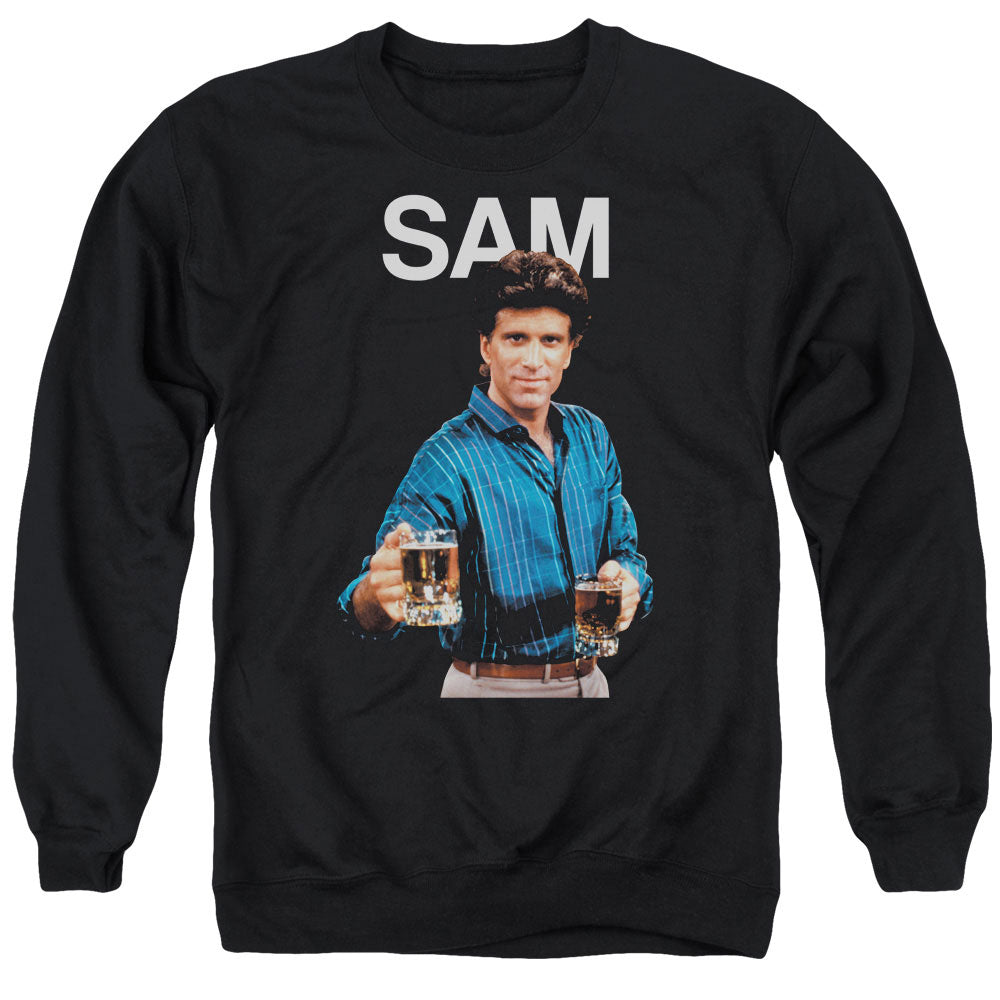 AN OFFCIALLY LICENSED CHEERS SAM ADULT UNISEX CREWNECK SWEATSHIRT BLACK