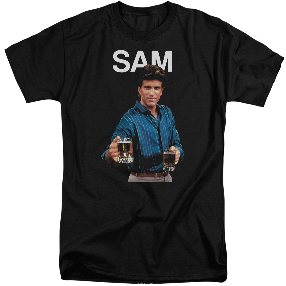 AN OFFCIALLY LICENSED CHEERS SAM MEN'S TALL FIT T-SHIRT BLACK