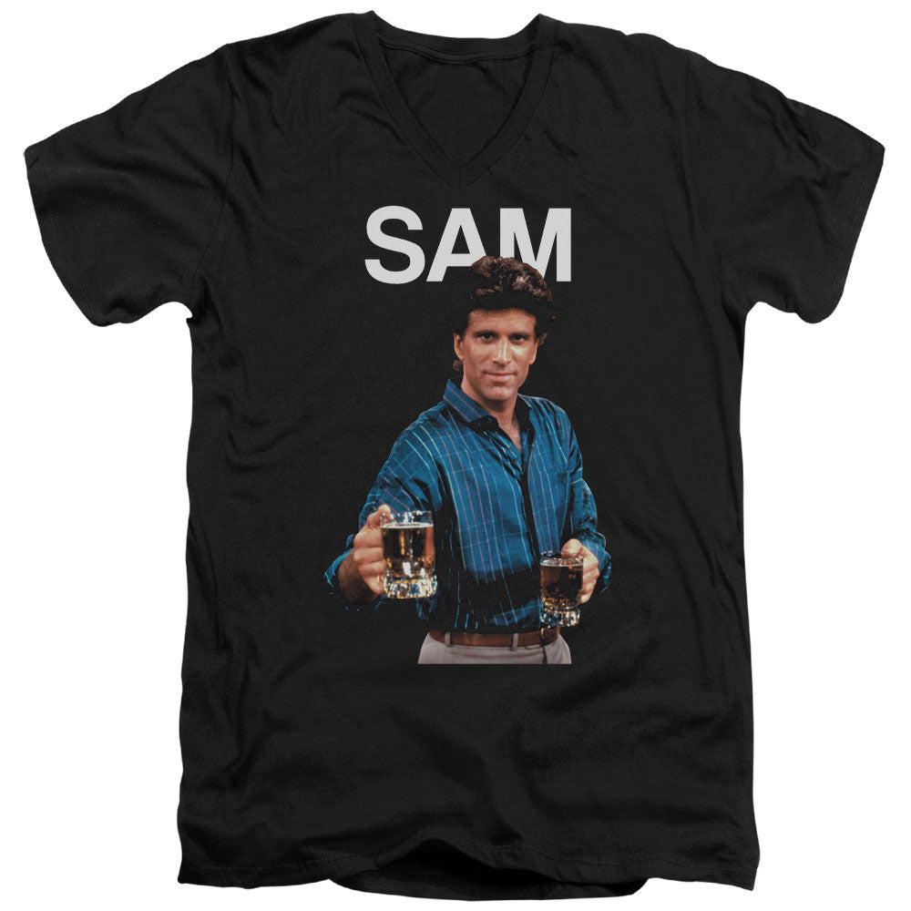 AN OFFCIALLY LICENSED CHEERS SAM MEN'S V-NECK T-SHIRT BLACK
