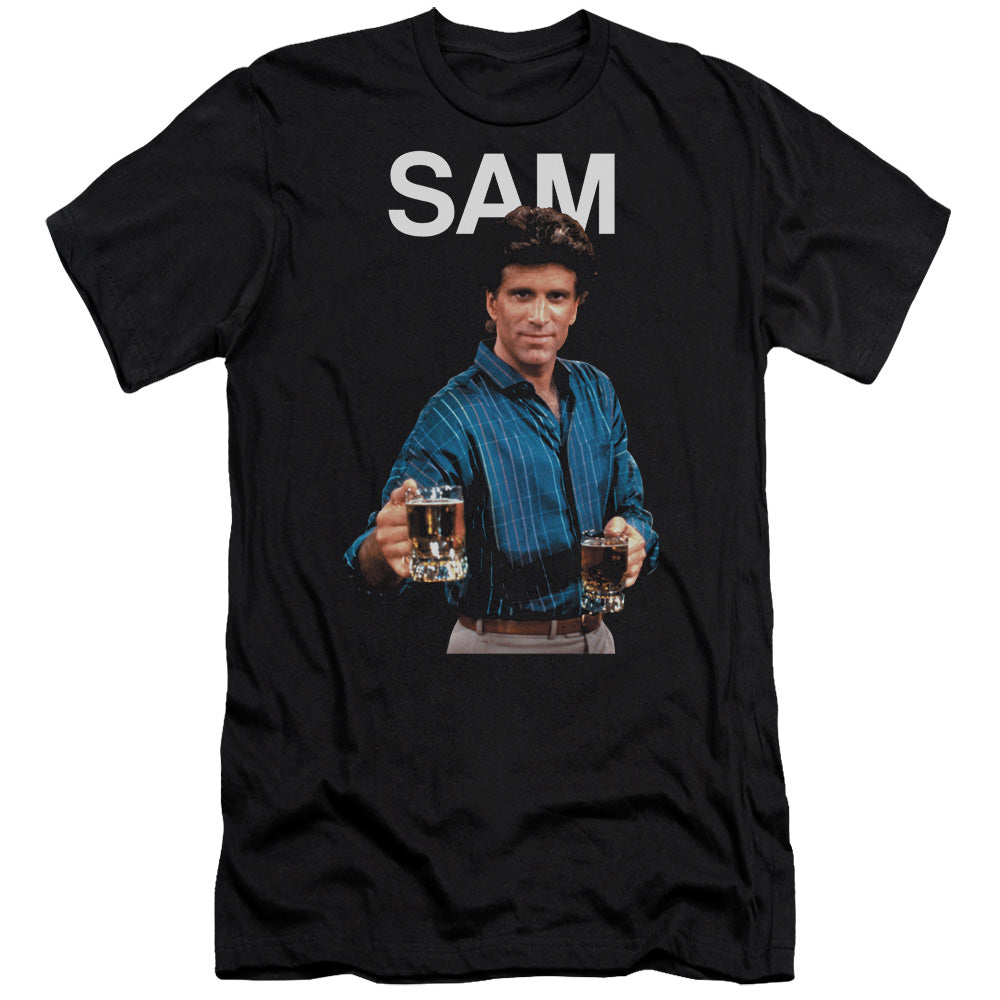 AN OFFCIALLY LICENSED CHEERS SAM MEN'S PREMIUM SLIM FIT T-SHIRT BLACK