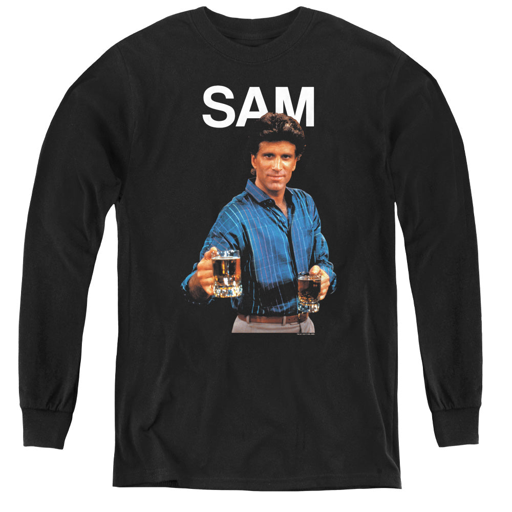 AN OFFCIALLY LICENSED CHEERS SAM YOUTH LONG SLEEVE T-SHIRT BLACK