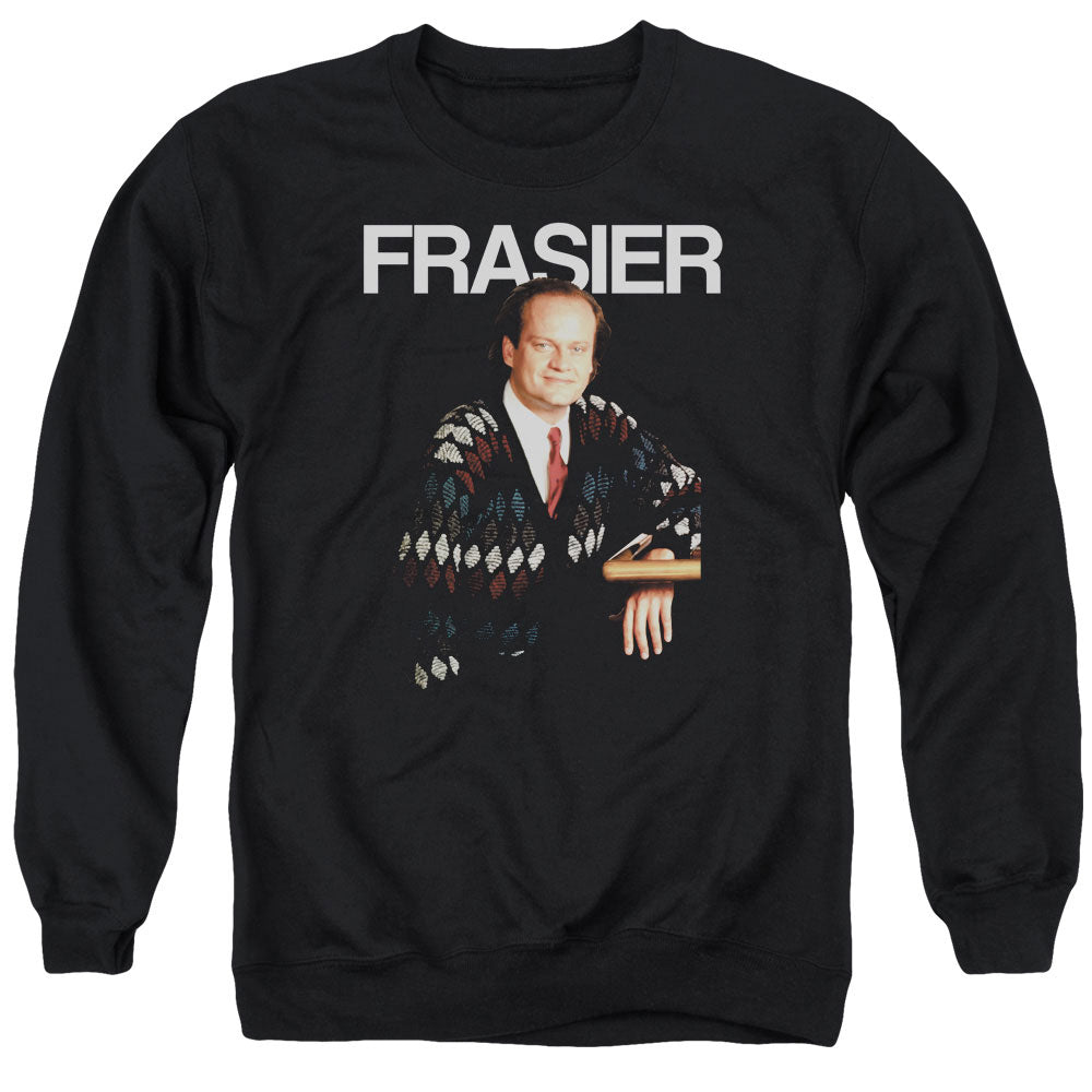AN OFFCIALLY LICENSED CHEERS FRASIER ADULT UNISEX CREWNECK SWEATSHIRT BLACK