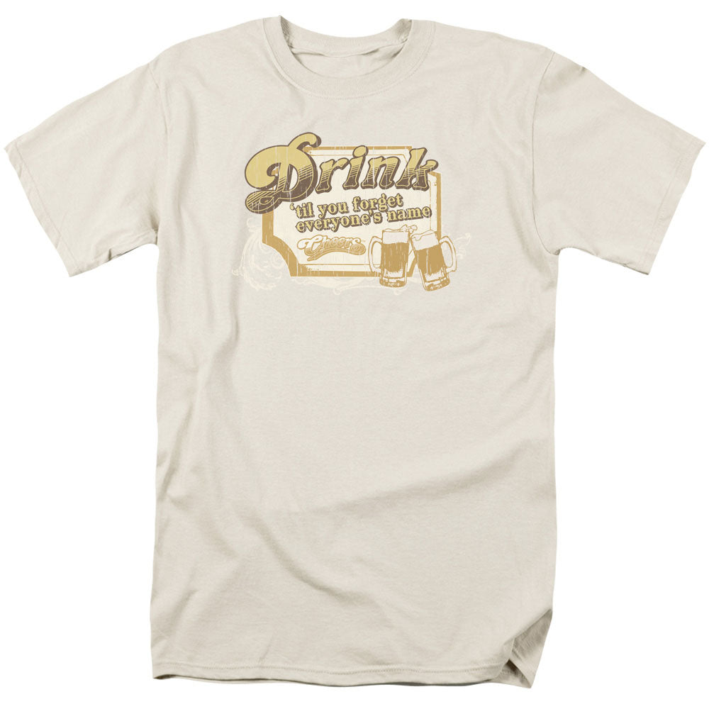 AN OFFCIALLY LICENSED CHEERS DRINK TO FORGET MEN'S REGULAR FIT T-SHIRT SAND