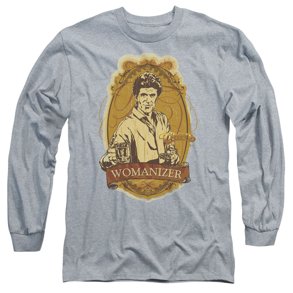 AN OFFCIALLY LICENSED CHEERS WOMANIZER MEN'S LONG SLEEVE T-SHIRT ATHLETIC HEATHER