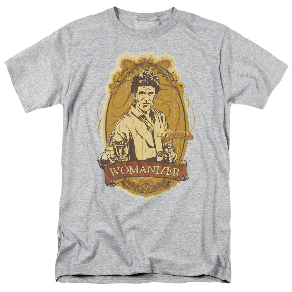 AN OFFCIALLY LICENSED CHEERS WOMANIZER MEN'S REGULAR FIT T-SHIRT ATHLETIC HEATHER
