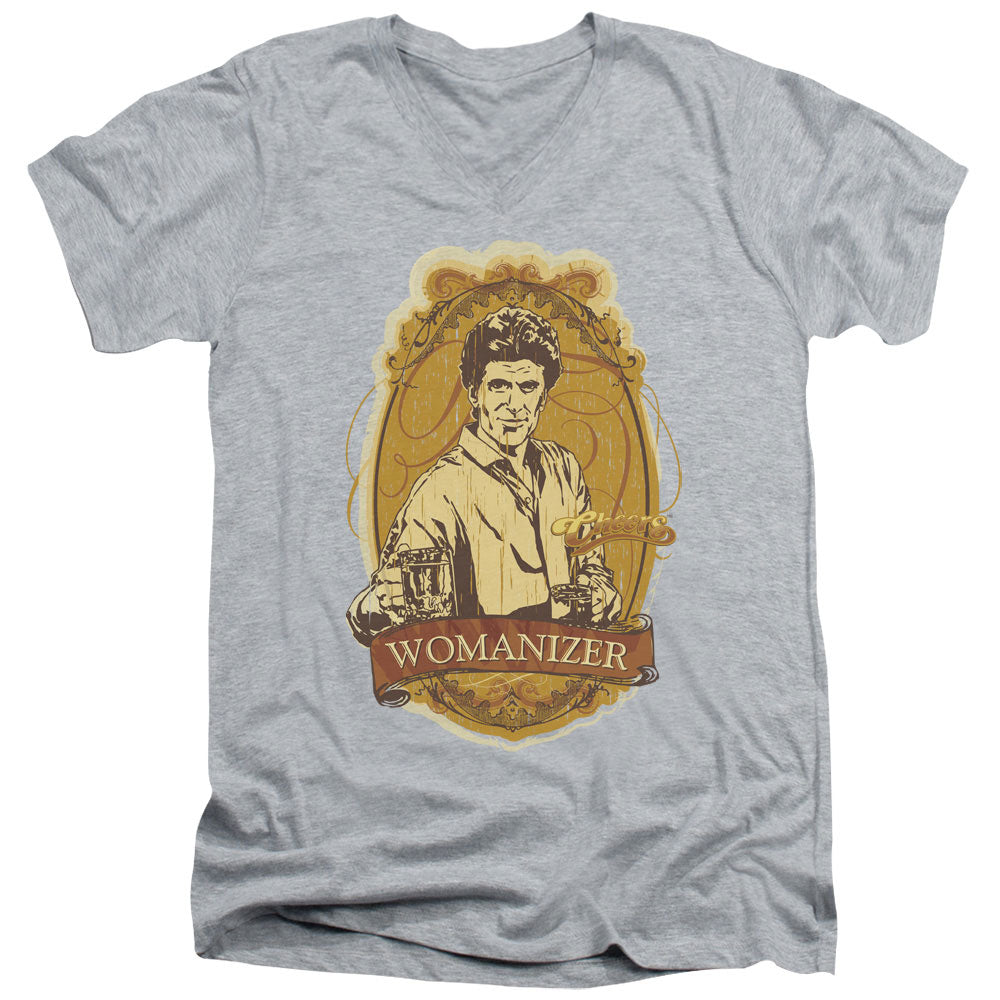 AN OFFCIALLY LICENSED CHEERS WOMANIZER MEN'S V-NECK T-SHIRT ATHLETIC HEATHER