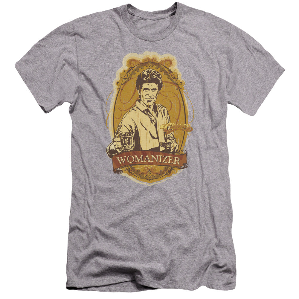 AN OFFCIALLY LICENSED CHEERS WOMANIZER MEN'S PREMIUM SLIM FIT T-SHIRT ATHLETIC HEATHER