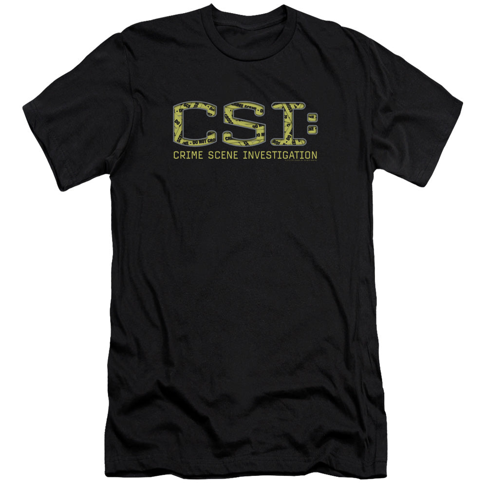 AN OFFCIALLY LICENSED CSI COLLAGE LOGO MEN'S PREMIUM SLIM FIT T-SHIRT BLACK
