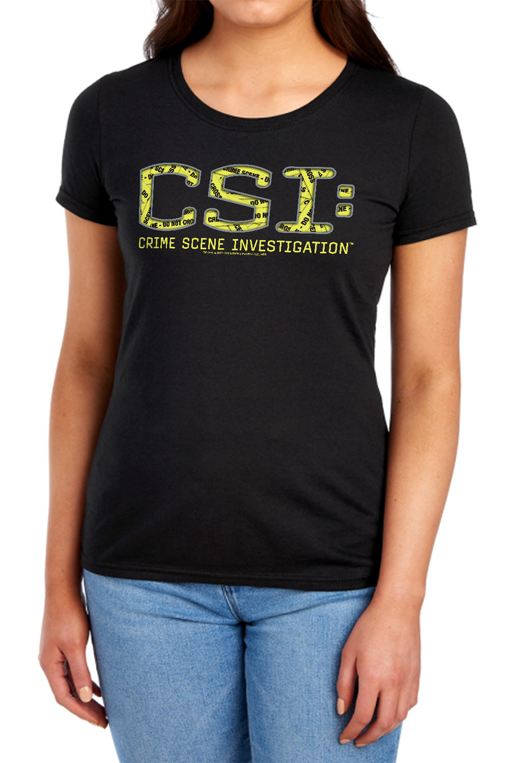 AN OFFCIALLY LICENSED CSI COLLAGE LOGO WOMEN'S REGULAR FIT T-SHIRT BLACK