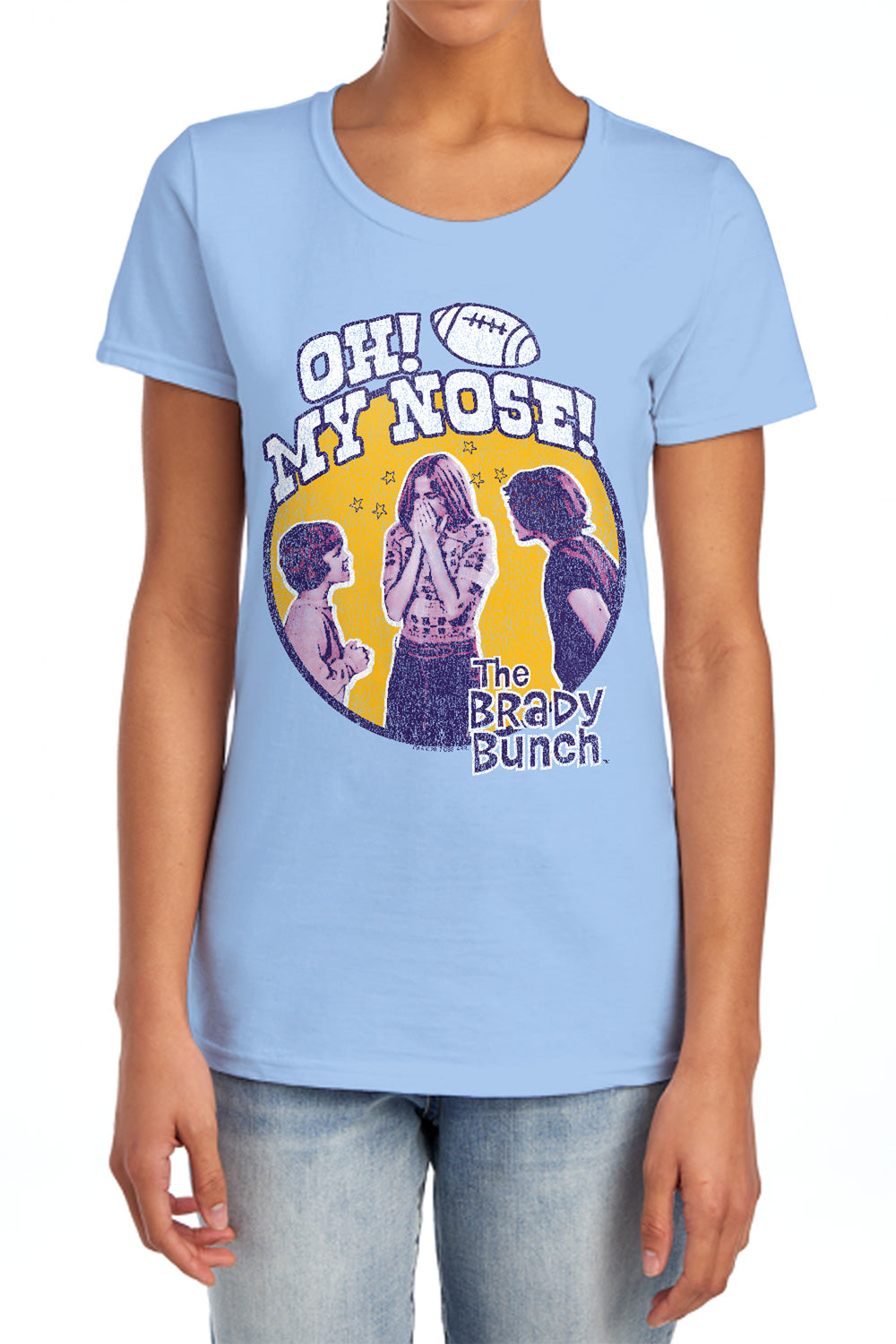 AN OFFCIALLY LICENSED BRADY BUNCH MY NOSE WOMEN'S REGULAR FIT T-SHIRT LIGHT BLUE