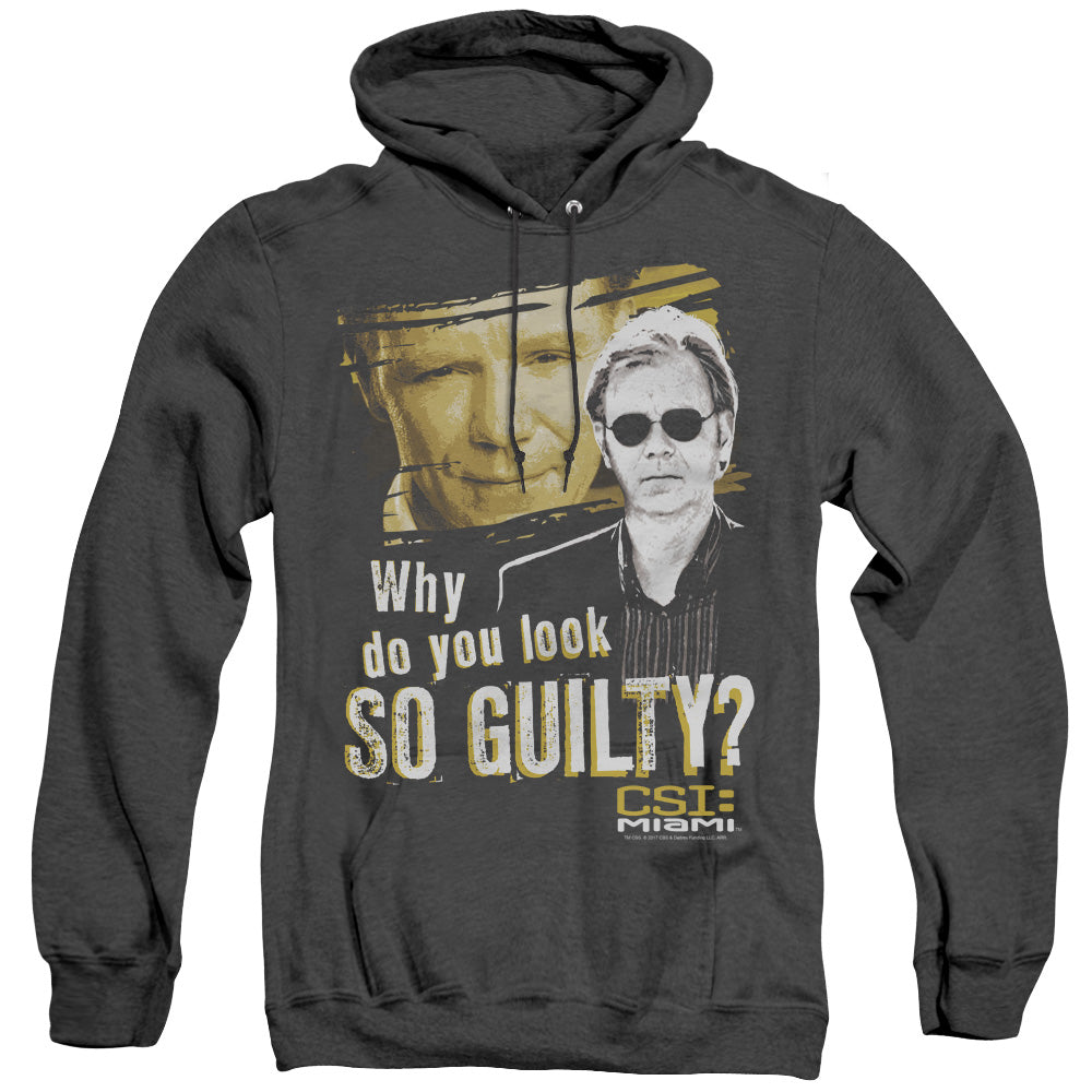 AN OFFCIALLY LICENSED CSI MIAMI SO GUILTY ADULT UNISEX HEATHER PULLOVER HOODIE BLACK