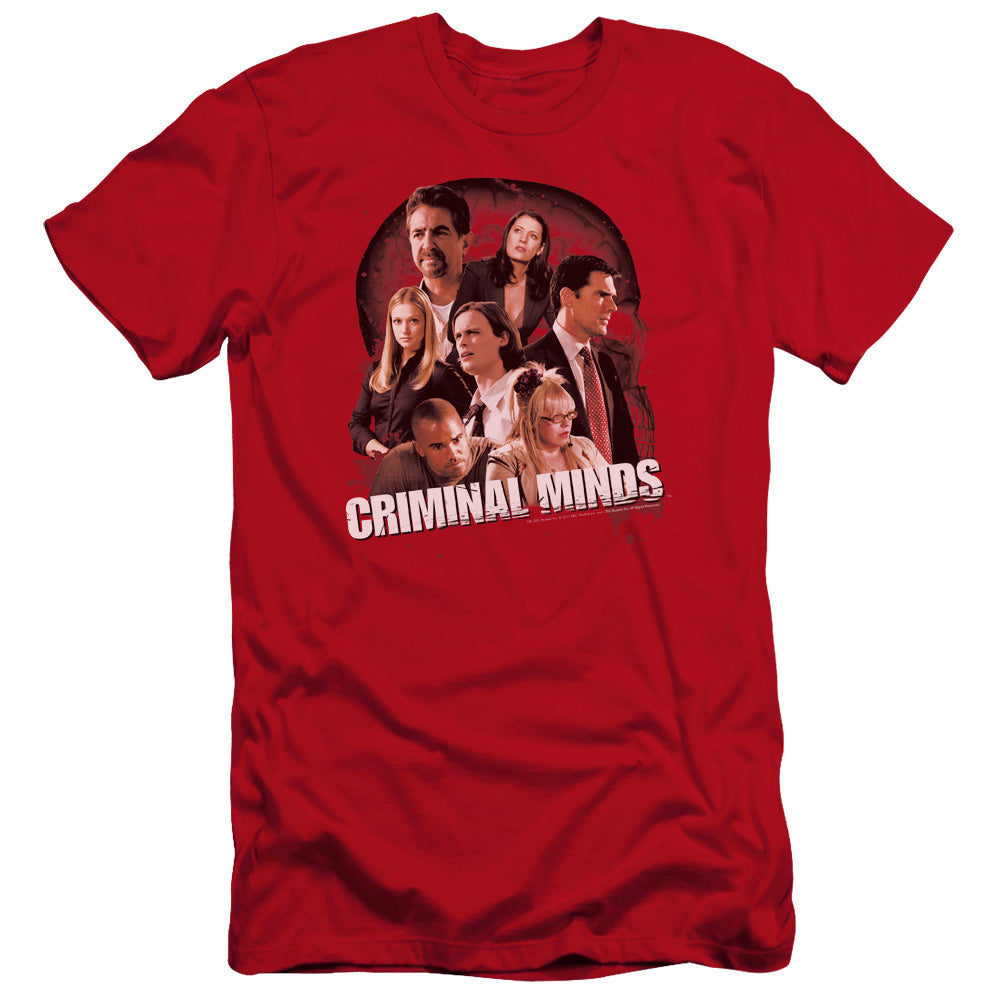 AN OFFCIALLY LICENSED CRIMINAL MINDS BRAIN TRUST MEN'S PREMIUM SLIM FIT T-SHIRT RED