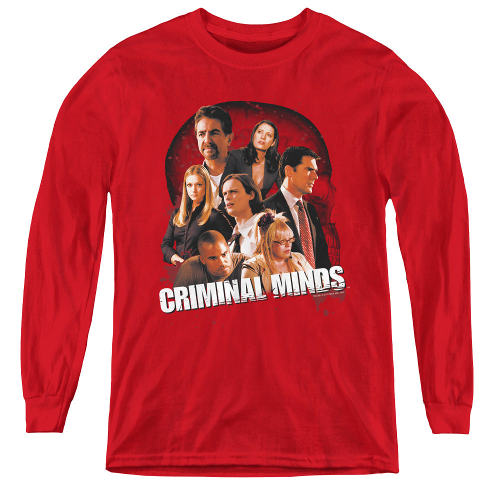 AN OFFCIALLY LICENSED CRIMINAL MINDS BRAIN TRUST YOUTH LONG SLEEVE T-SHIRT RED