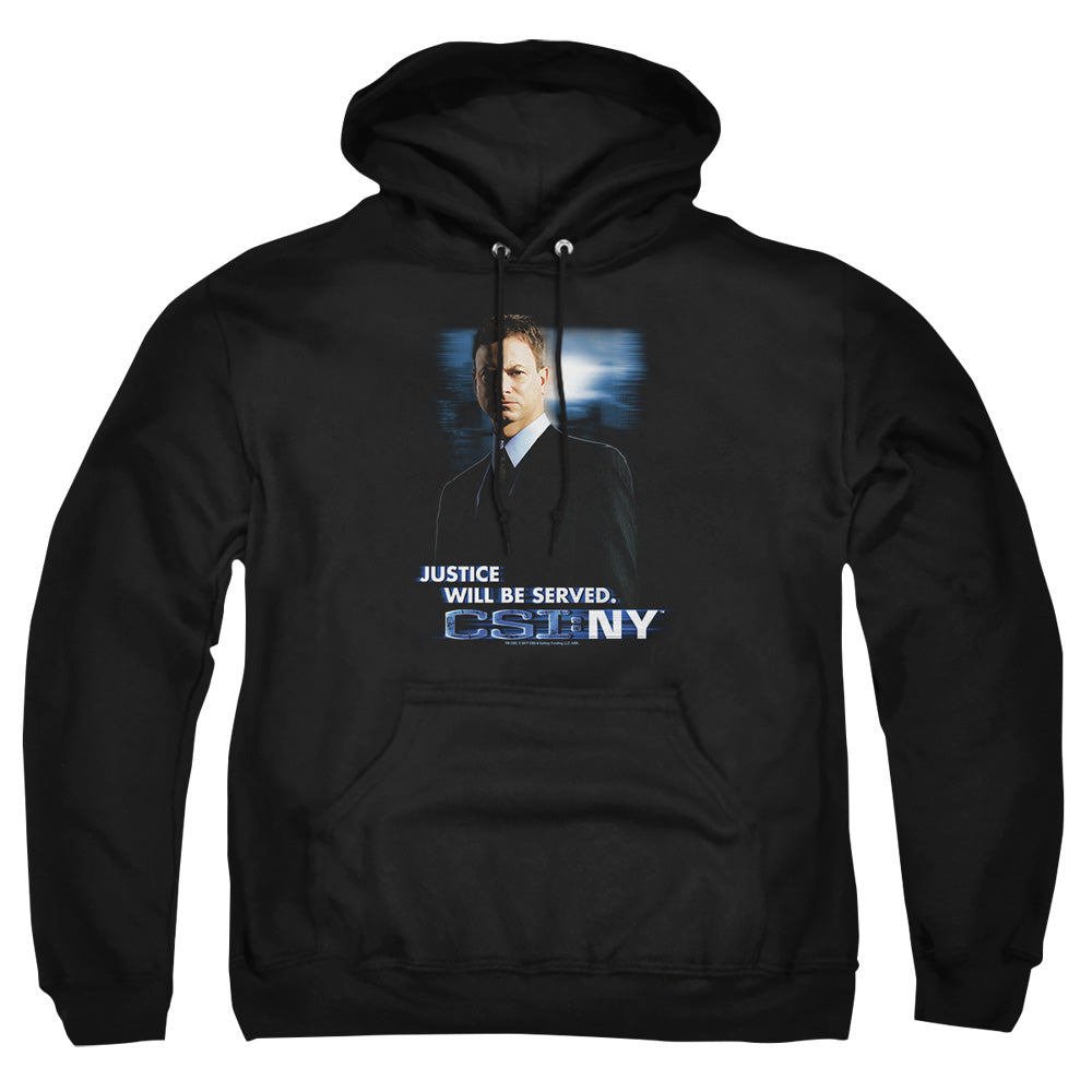 AN OFFCIALLY LICENSED CSI:NY JUSTICE SERVED ADULT UNISEX PULLOVER HOODIE BLACK