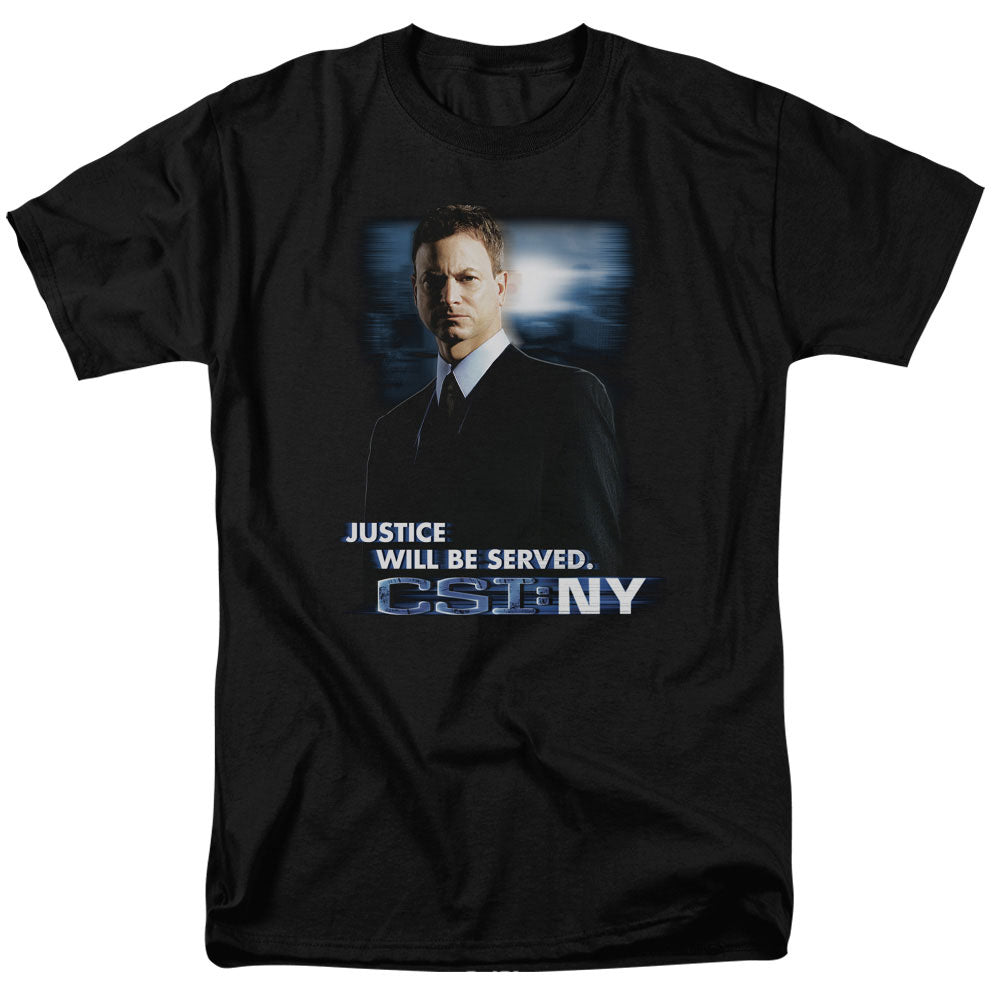AN OFFCIALLY LICENSED CSI:NY JUSTICE SERVED MEN'S REGULAR FIT T-SHIRT BLACK