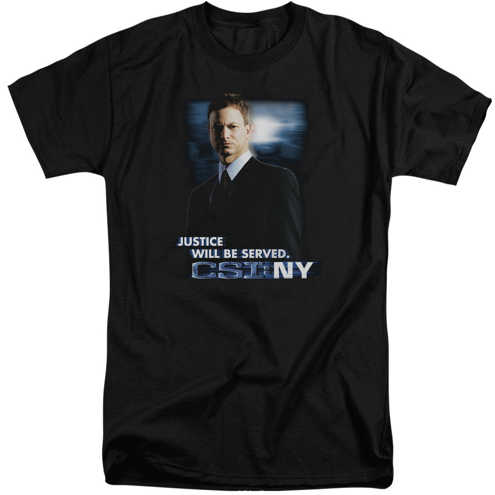 AN OFFCIALLY LICENSED CSI:NY JUSTICE SERVED MEN'S TALL FIT T-SHIRT BLACK