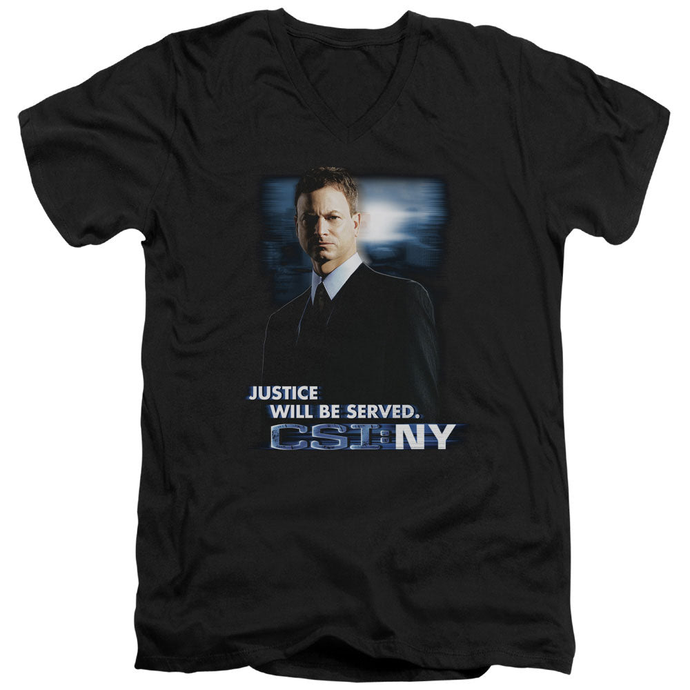 AN OFFCIALLY LICENSED CSI:NY JUSTICE SERVED MEN'S V-NECK T-SHIRT BLACK