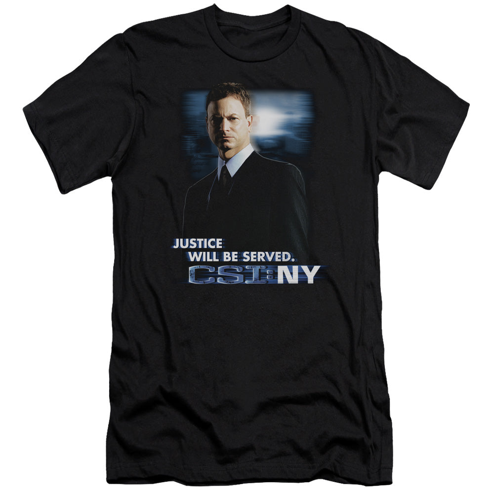 AN OFFCIALLY LICENSED CSI:NY JUSTICE SERVED MEN'S PREMIUM SLIM FIT T-SHIRT BLACK