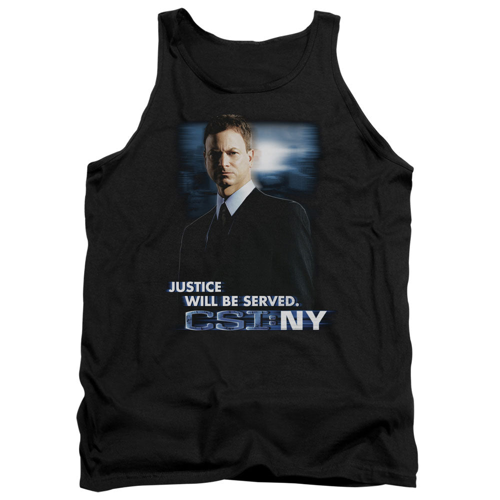 AN OFFCIALLY LICENSED CSI:NY JUSTICE SERVED ADULT UNISEX TANK TOP BLACK