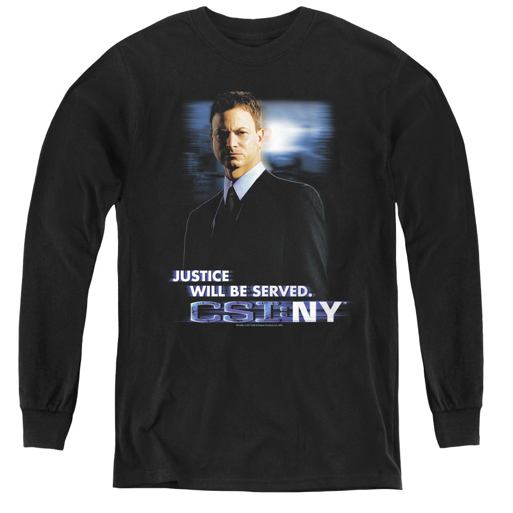 AN OFFCIALLY LICENSED CSI:NY JUSTICE SERVED YOUTH LONG SLEEVE T-SHIRT BLACK