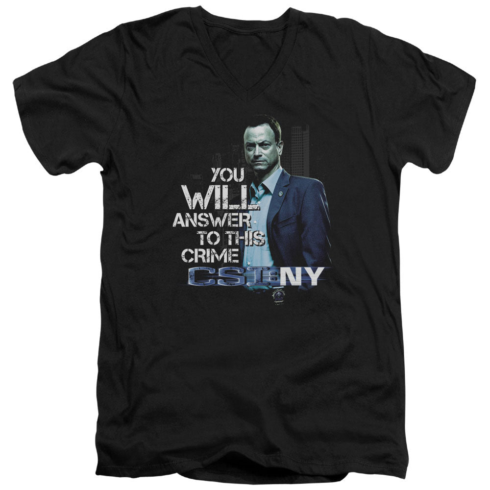 AN OFFCIALLY LICENSED CSI NY YOU WILL ANSWER MEN'S V-NECK T-SHIRT BLACK