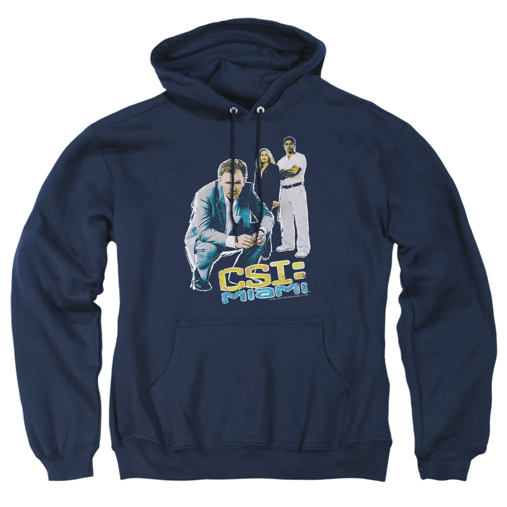 AN OFFCIALLY LICENSED CSI:MIAMI IN PERSPECTIVE ADULT UNISEX PULLOVER HOODIE NAVY