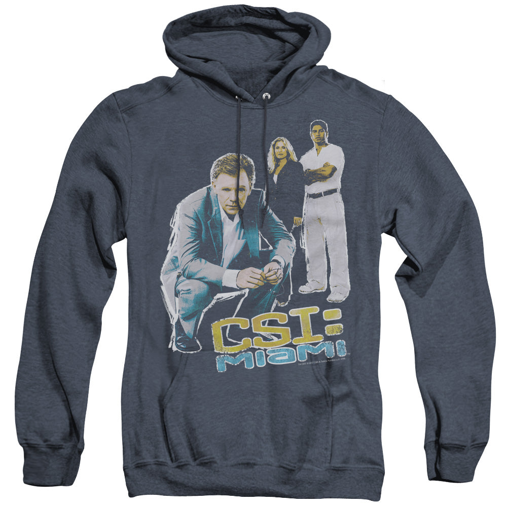 AN OFFCIALLY LICENSED CSI:MIAMI IN PERSPECTIVE ADULT UNISEX HEATHER PULLOVER HOODIE NAVY