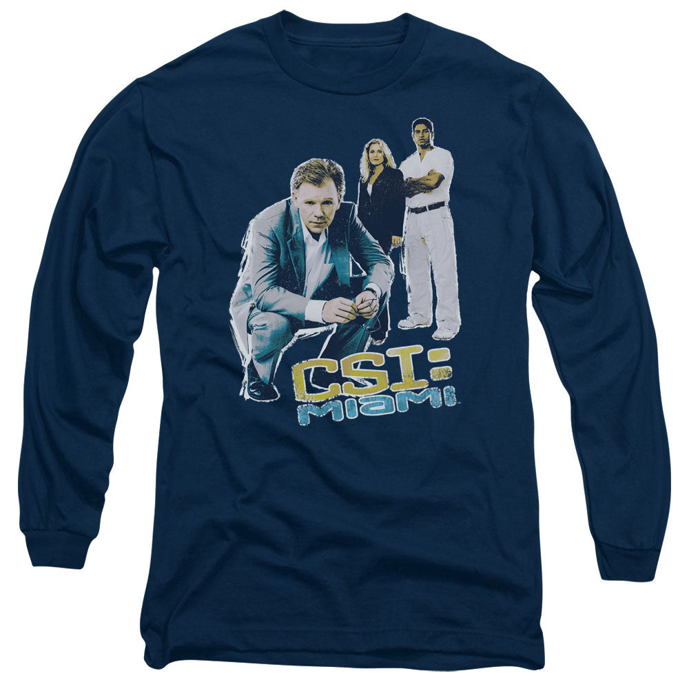 AN OFFCIALLY LICENSED CSI:MIAMI IN PERSPECTIVE MEN'S LONG SLEEVE T-SHIRT NAVY