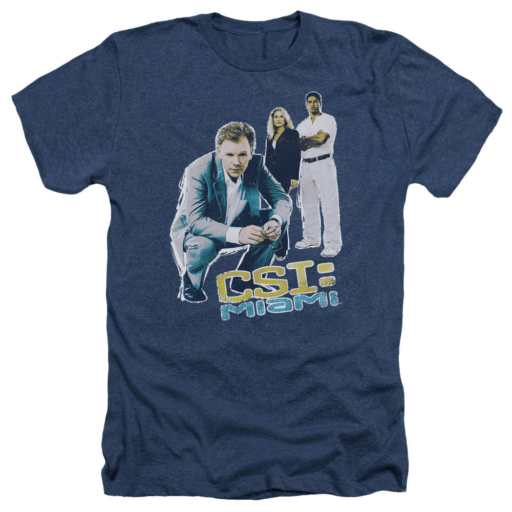 AN OFFCIALLY LICENSED CSI:MIAMI IN PERSPECTIVE MEN'S HEATHER T-SHIRT NAVY