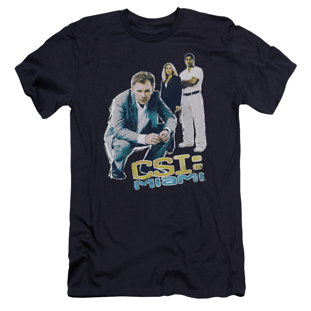 AN OFFCIALLY LICENSED CSI:MIAMI IN PERSPECTIVE MEN'S PREMIUM SLIM FIT T-SHIRT NAVY