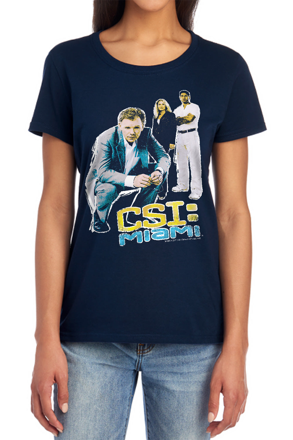 AN OFFCIALLY LICENSED CSI:MIAMI IN PERSPECTIVE WOMEN'S REGULAR FIT T-SHIRT NAVY
