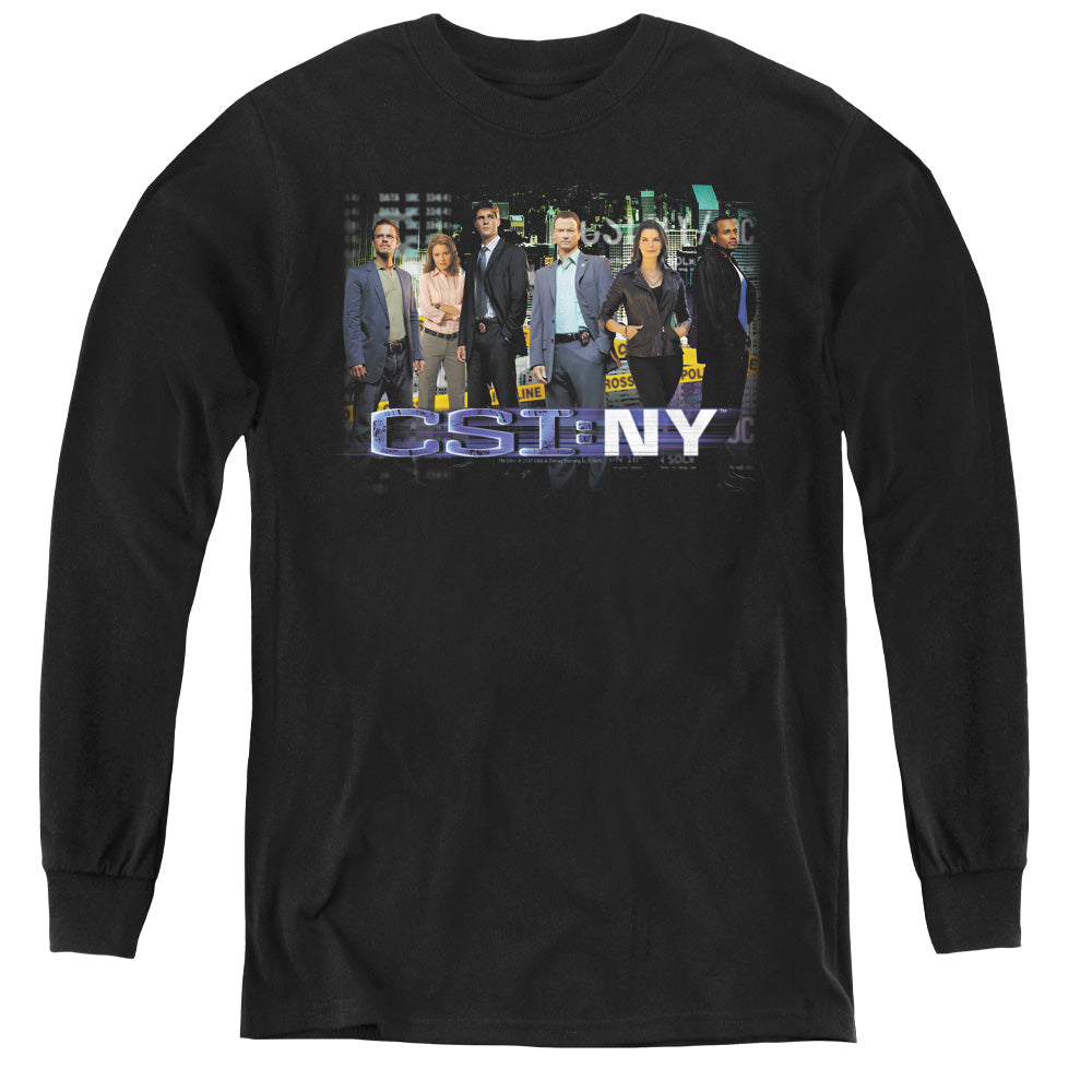 AN OFFCIALLY LICENSED CSI NY CAST YOUTH LONG SLEEVE T-SHIRT BLACK