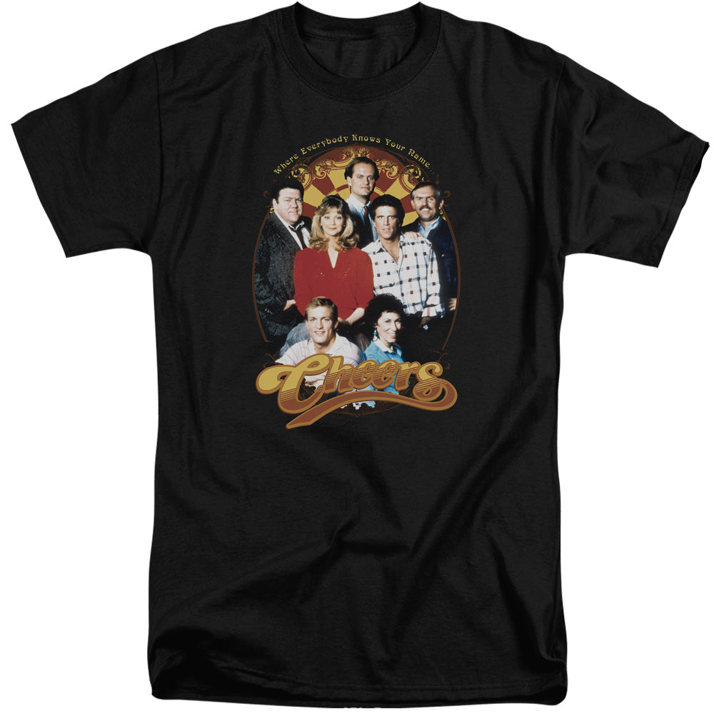 AN OFFCIALLY LICENSED CHEERS GROUP SHOT MEN'S TALL FIT T-SHIRT BLACK