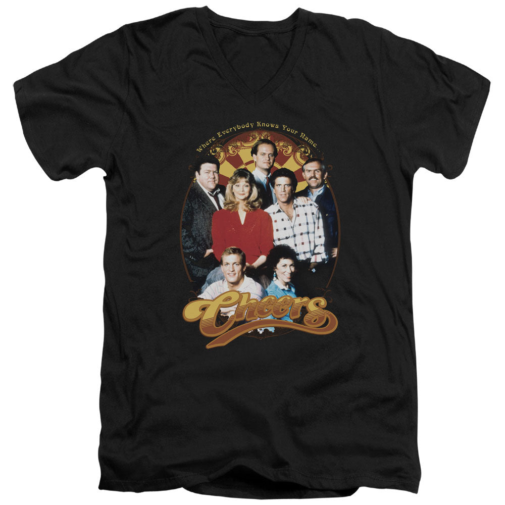 AN OFFCIALLY LICENSED CHEERS GROUP SHOT MEN'S V-NECK T-SHIRT BLACK