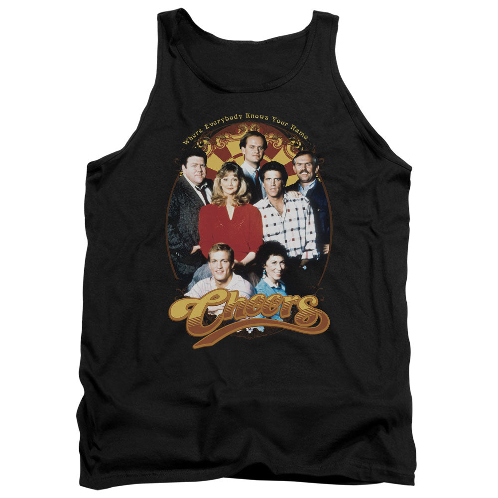 AN OFFCIALLY LICENSED CHEERS GROUP SHOT ADULT UNISEX TANK TOP BLACK