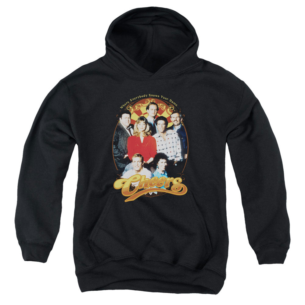 AN OFFCIALLY LICENSED CHEERS GROUP SHOT YOUTH HOODIE BLACK