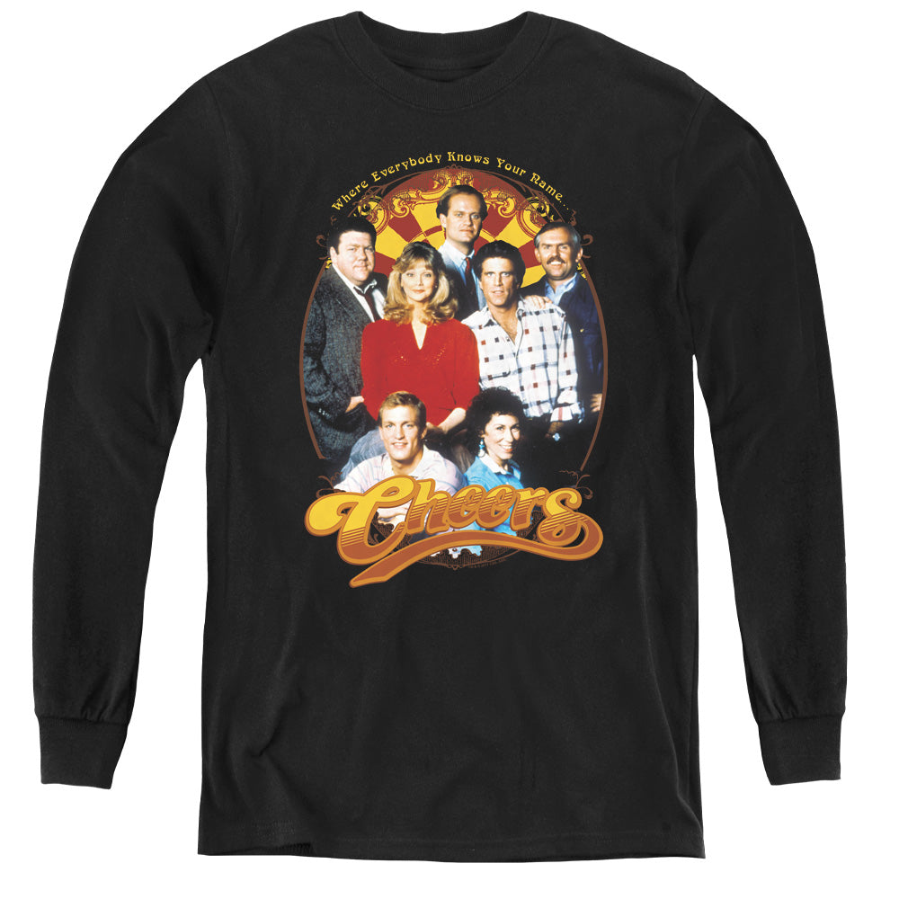 AN OFFCIALLY LICENSED CHEERS GROUP SHOT YOUTH LONG SLEEVE T-SHIRT BLACK