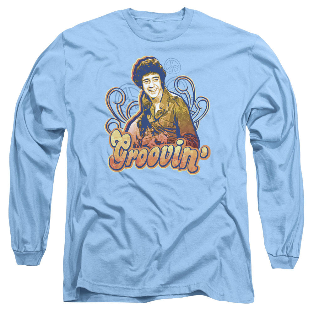 AN OFFCIALLY LICENSED BRADY BUNCH GROOVIN MEN'S LONG SLEEVE T-SHIRT CAROLINA BLUE