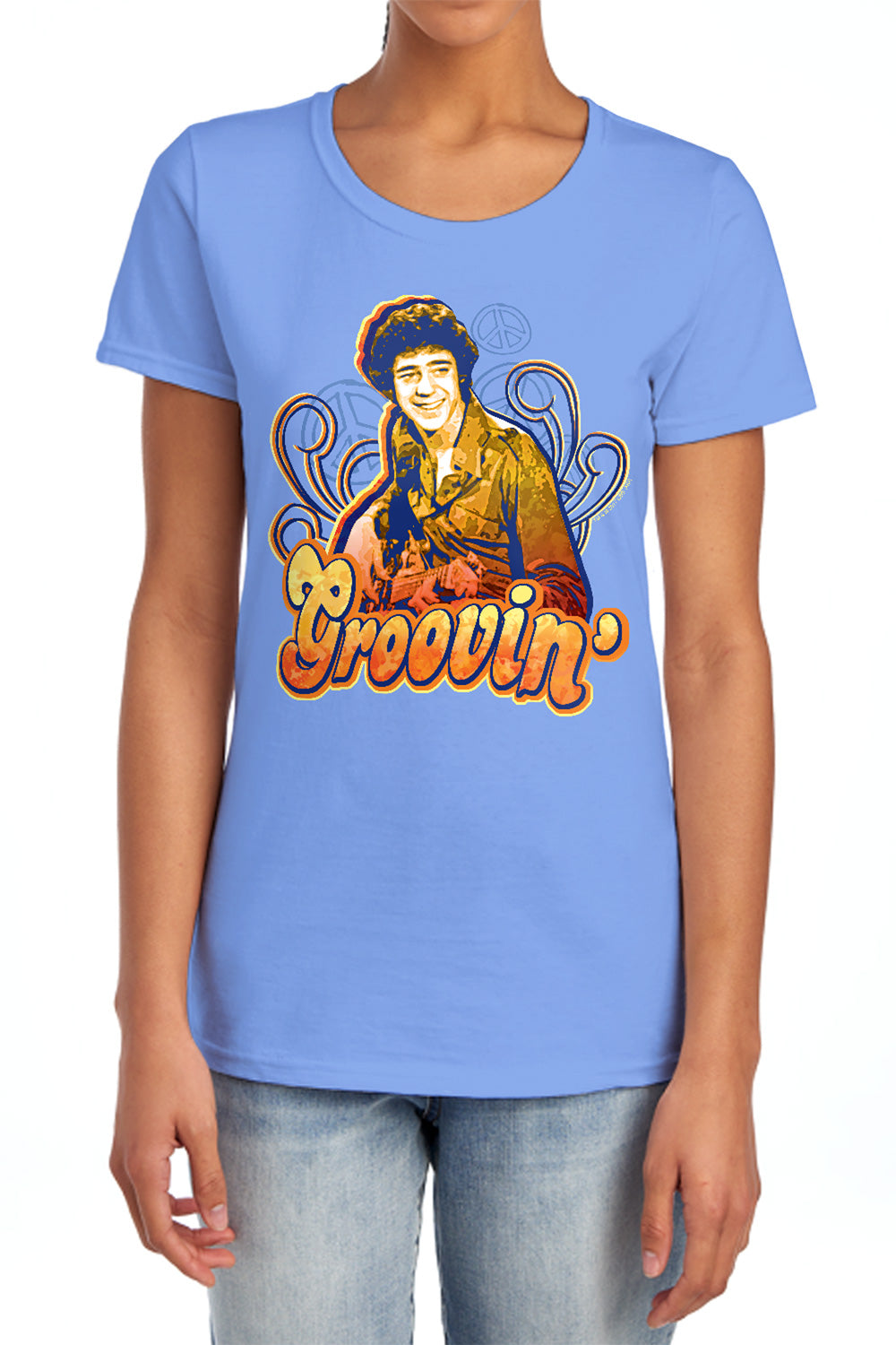 AN OFFCIALLY LICENSED BRADY BUNCH GROOVIN WOMEN'S REGULAR FIT T-SHIRT CAROLINA BLUE