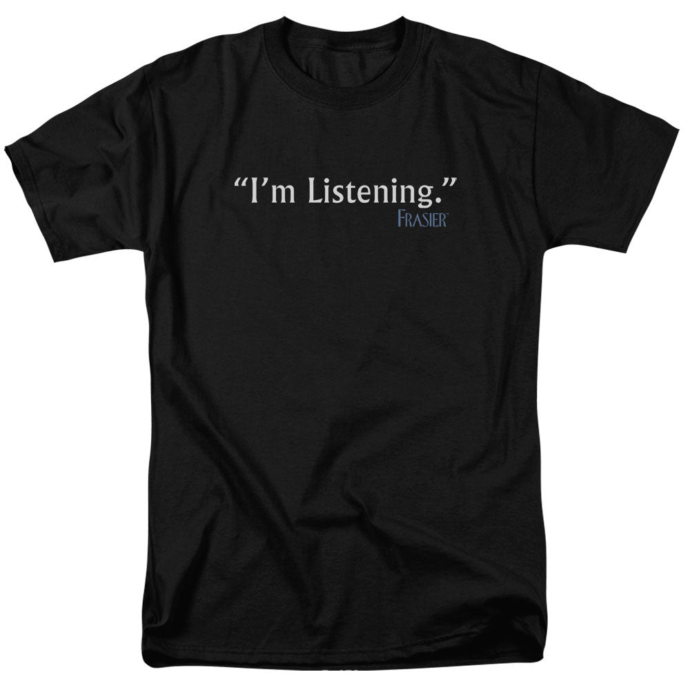 AN OFFCIALLY LICENSED FRASIER IM LISTENING MEN'S REGULAR FIT T-SHIRT BLACK