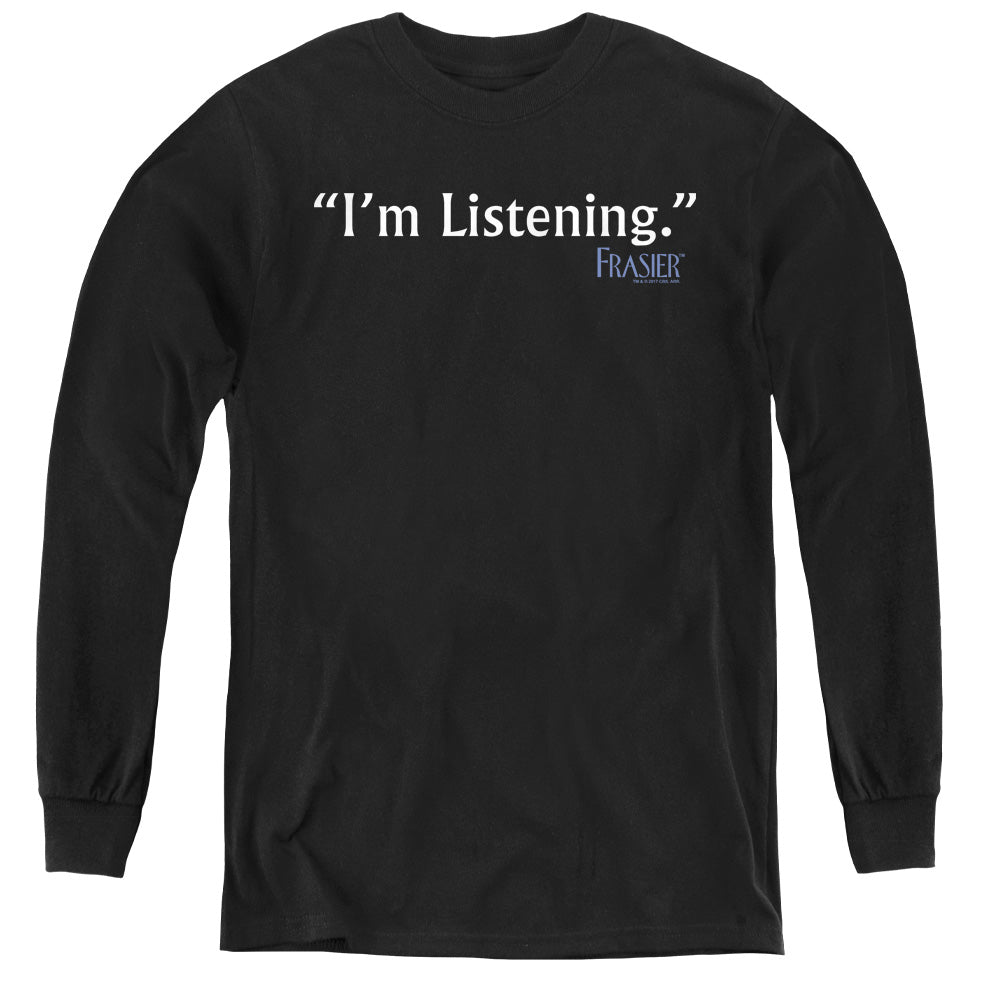 AN OFFCIALLY LICENSED FRASIER IM LISTENING YOUTH LONG SLEEVE T-SHIRT BLACK