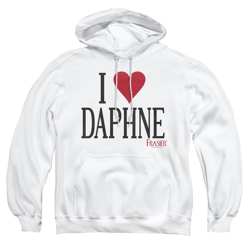 AN OFFCIALLY LICENSED FRASIER I HEART DAPHNE ADULT UNISEX PULLOVER HOODIE WHITE