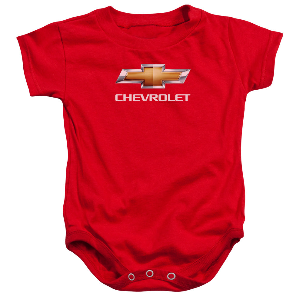 AN OFFCIALLY LICENSED CHEVROLET CHEVY BOWTIE STACKED BABY BODYSUIT RED