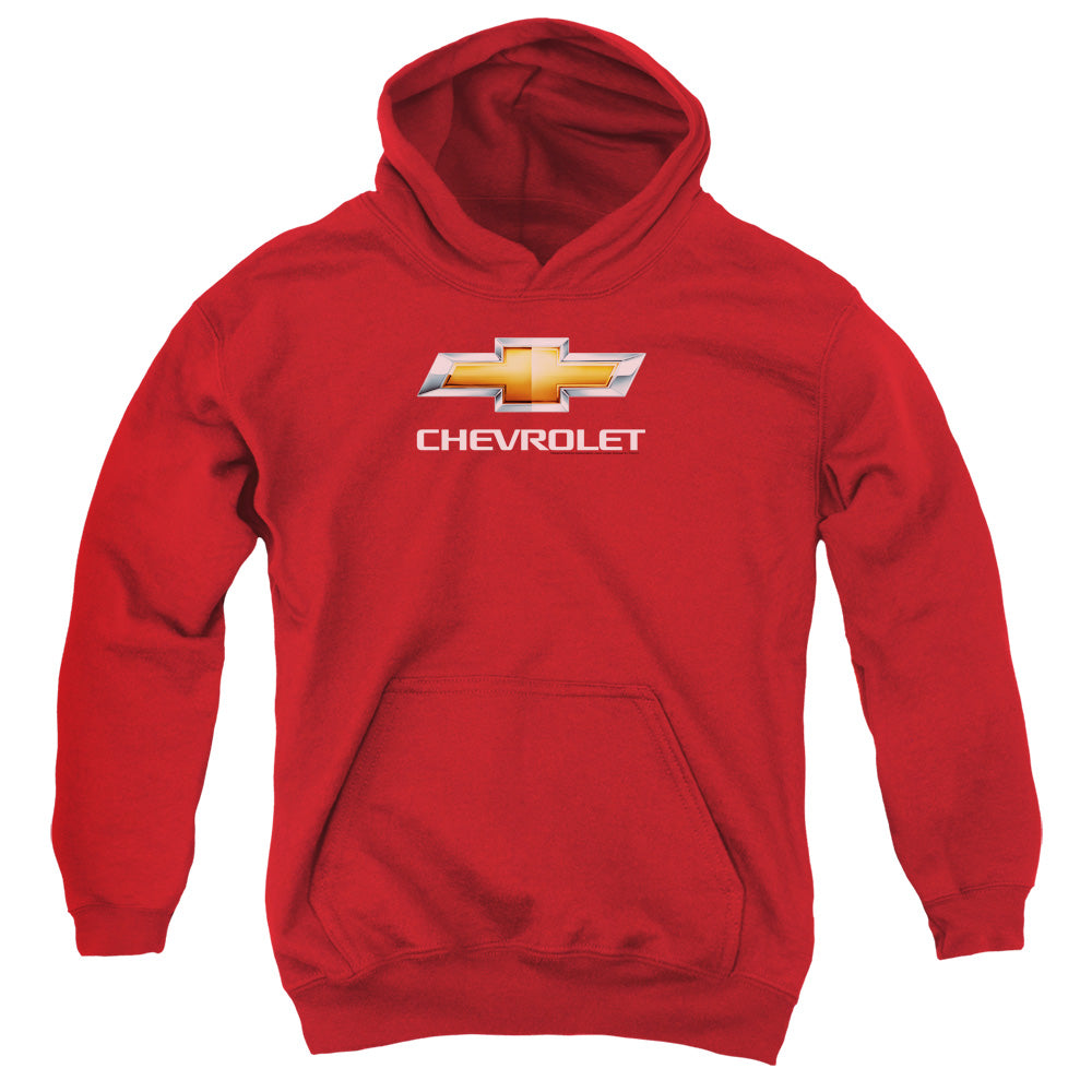 AN OFFCIALLY LICENSED CHEVROLET CHEVY BOWTIE STACKED YOUTH HOODIE RED